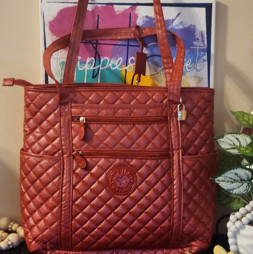 NOT FOR SALE. Chic Quilted Tote in Deep Red